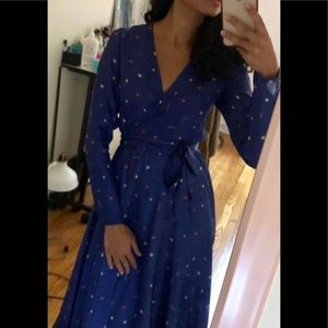 Anthropologie Apalma (ethical and sustainable brand) 100% Silk Wrap Dress-Blue